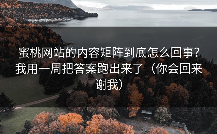 蜜桃网站的内容矩阵到底怎么回事?我用一周把答案跑出来了(你会回来谢我) 蜜桃网站的内容矩阵到底怎么回事?我用一周把答案跑出来了(你会回来谢我)