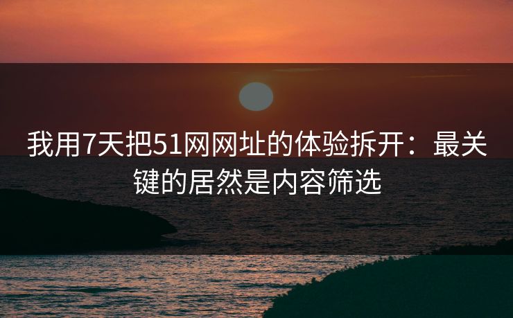 我用7天把51网网址的体验拆开：最关键的居然是内容筛选